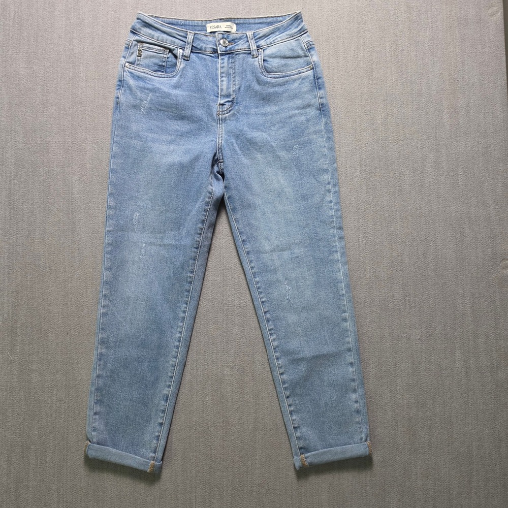 M.SARA Jeans Women Medium Light Blue Distressed High Rise Straight Leg Denim